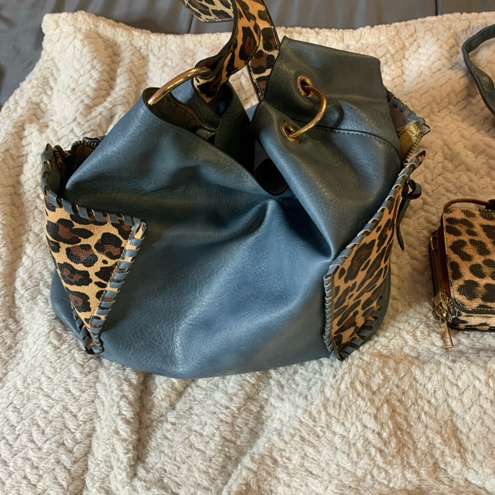 Chic Blue and Leopard Shoulder Bag